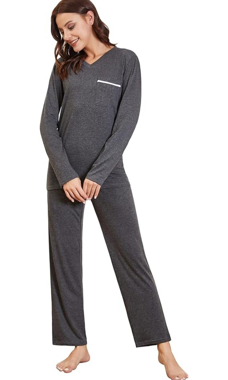 Difficort Womens Pajama Set Long Sleeve Lounge Pjs Sleepwear Pockets Large